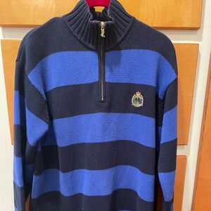 Lauren Ralph Lauren Men’s Royal & Navy Blue Striped Sweater Quarter Zip Medium